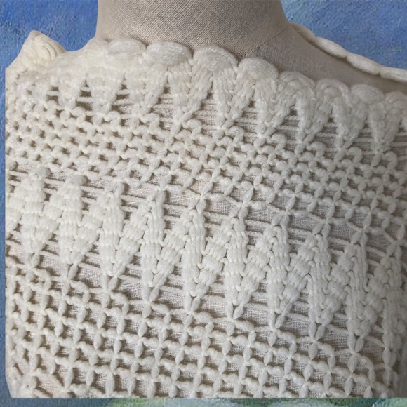 Cream Crocheted Shawl with Fringe - Picture 3 of 6